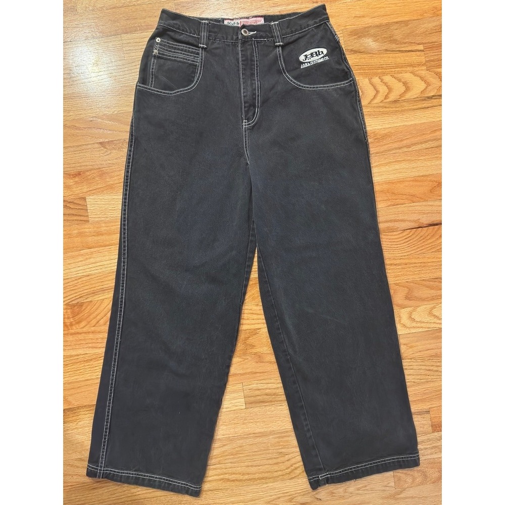 Vintage JOBB Clothing Co Black Jeans Wide Leg Contrast Stitch Denim Streetwear